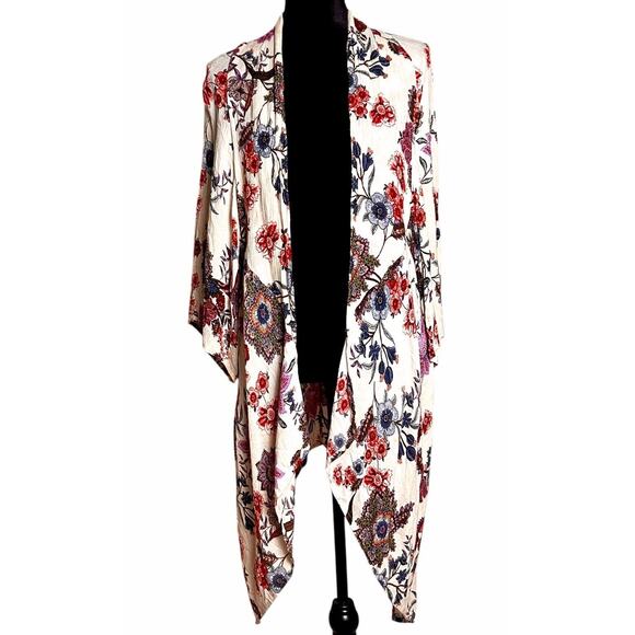Women Sz M Cardigan Waterfall Duster Cover Up Boho Floral Flowy Patrons Of Peace - Picture 1 of 15